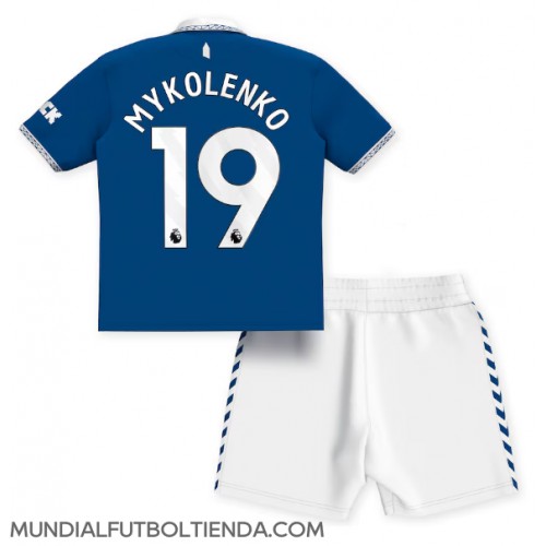 Camiseta Everton Vitaliy Mykolenko #19 Primera Equipación Replica 2023-24 para niños mangas cortas (+ Pantalones cortos)